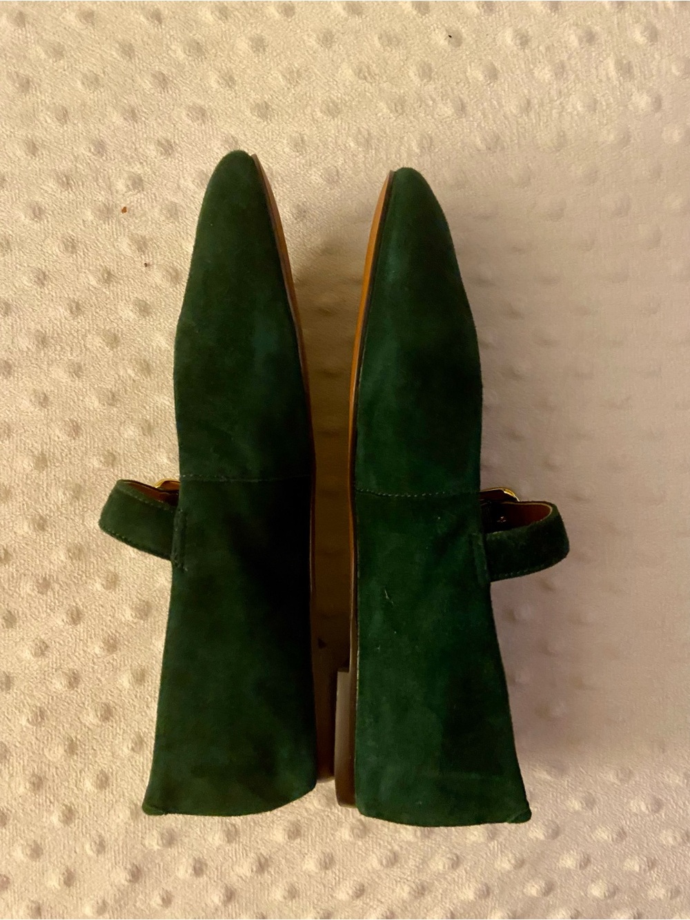 Classic Mary Jane Flats in Dark Green with Gold Buckle - Picture 2 of 2